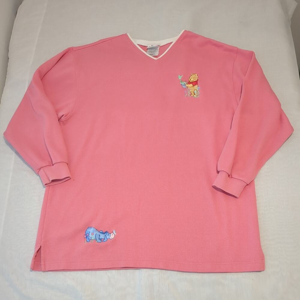 Vintage Disney Store Winnie The Pooh Eeyore Pink Sweater Womens XL Long Sleeve